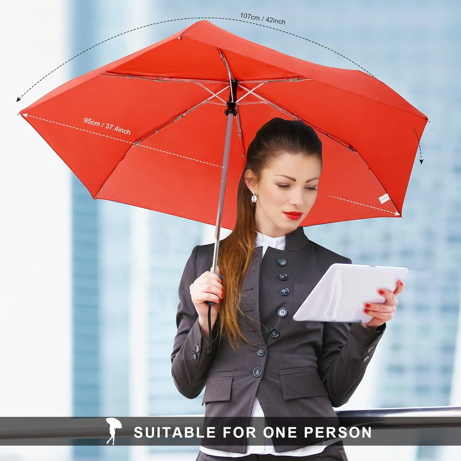 LEAGERA Compact Travel Umbrella for Purse - Flat Handle, Waterproof for Light Rain