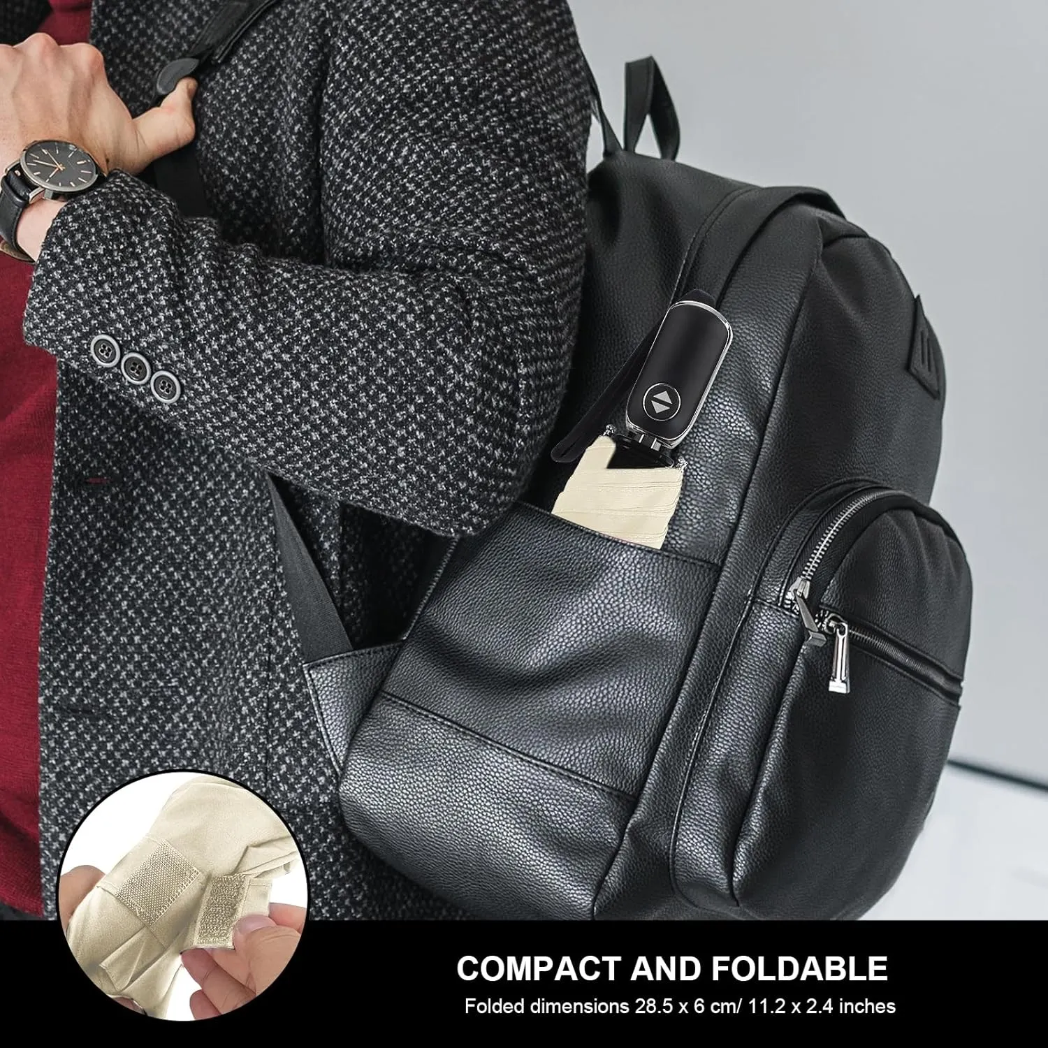 LEAGERA Compact Travel Umbrella for Purse - Flat Handle, Waterproof for Light Rain