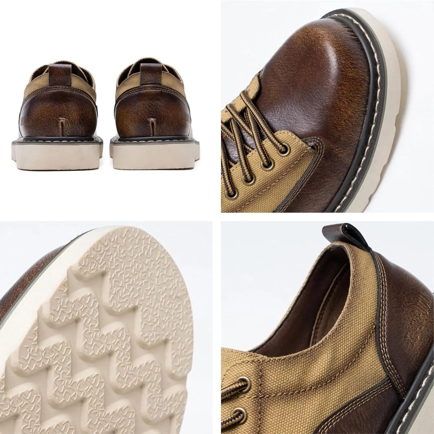 Leather Canvas Oxford Shoes, Men's Casual Retro Sneakers, Low Top, Lace Up, City Commuter, Hybrid Dress, Classic