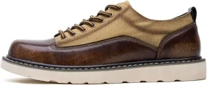 Leather Canvas Oxford Shoes, Men's Casual Retro Sneakers, Low Top, Lace Up, City Commuter, Hybrid Dress, Classic
