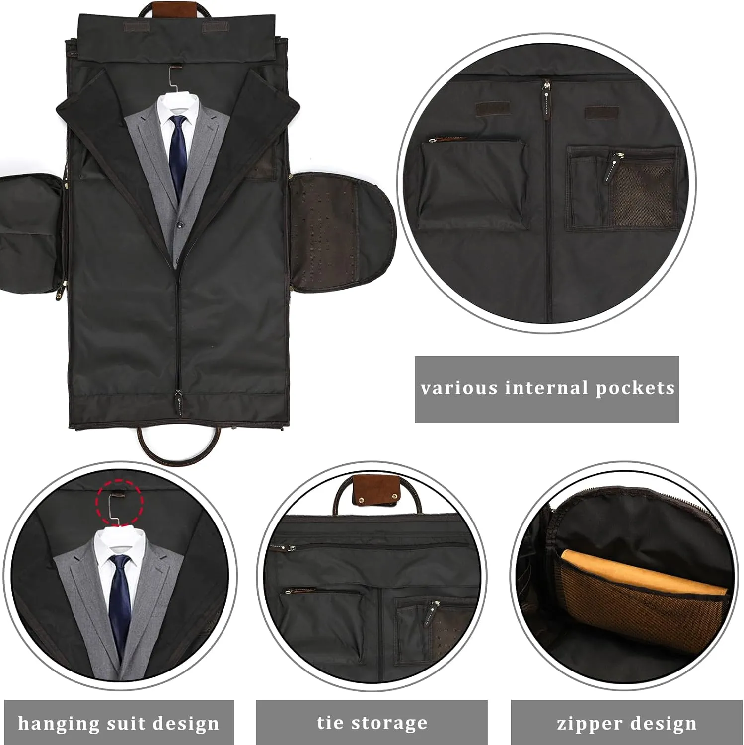 Leather Garment Bag for Men, Convertible Carry on Garment Duffel Bag for Travel Weekender Bag 2 in 1 Hanging Suitcase Suit Bag, 2203 Coffe