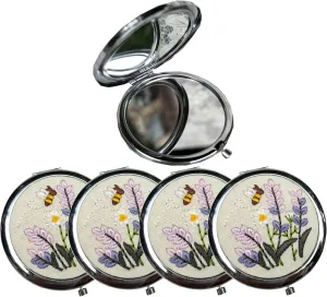 Leimandy 4-Pack Bridesmaid Compact Mirrors - Embroidered 7cm Double-Sided 1x/2x Magnifying Pocket Mirror for Wedding| Bridal Shower| Birthday Gift | Bridesmaid Proposal Gift L2 (Purple Lavender)