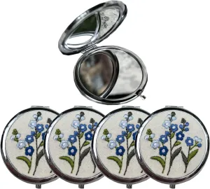 Leimandy 4-Pack Embroidered Bridesmaid Compact Mirrors - Double-Sided 1x/2x Magnifying Pocket Mirror Foldable Makeup Mirror for Wedding Shower | Birthday | Graduation Gifts L2 (Blue ForgetMeNot)