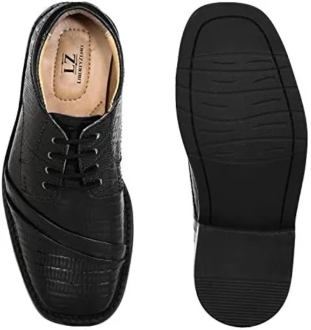 LIBERTYZENO Boys Lizard Print Genuine Leather Kids & Toddlers Lace Up Oxford Dress Shoes for Prom Graduation