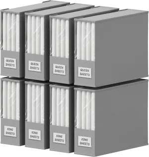 Lifewit 8 Pack Bed Sheet Organizer, Foldable Bedding Sheet Storage, Sheets Set Organizer for Closet, Storage Box Bins with Lids, Large Clear Window and Label for Duvet Cover Set (Queen & King Size)