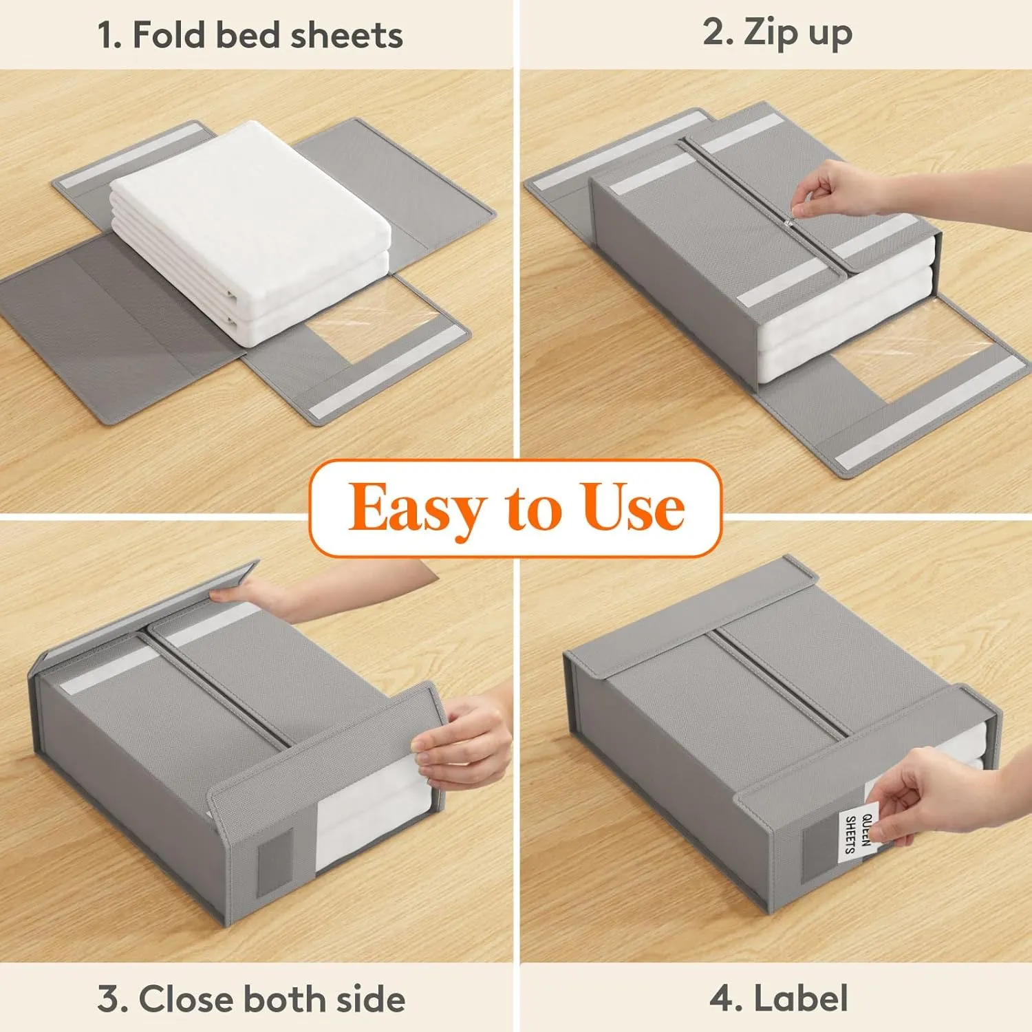 Lifewit 8 Pack Bed Sheet Organizer, Foldable Bedding Sheet Storage, Sheets Set Organizer for Closet, Storage Box Bins with Lids, Large Clear Window and Label for Duvet Cover Set (Queen & King Size)