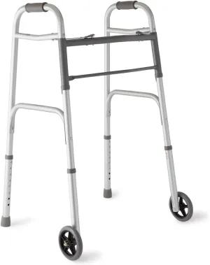 Lightweight Aluminum Walker with 5" Wheels, FSA/HSA Eligible, Easy Push-Button Mechanism