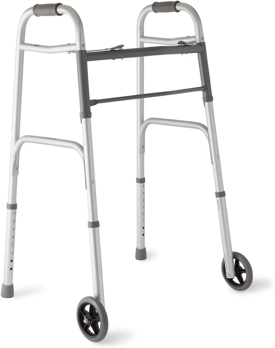 Lightweight Aluminum Walker with 5" Wheels, FSA/HSA Eligible, Easy Push-Button Mechanism