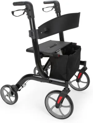 Lightweight Foldable Rollator Walker with Adjustable Handles, 300 lbs Capacity - Free Large Rollator Bag & Cane Holder (Black)