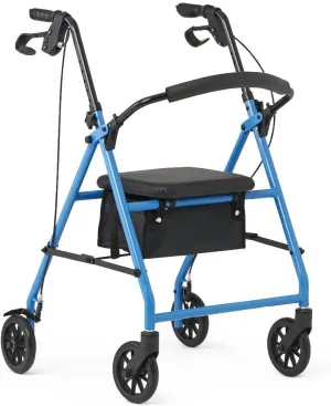 Lightweight Folding Steel Rollator Walker with Seat FSA/HSA Eligible – 6” Wheels, Locking Hand Brakes, Adjustable Handles (31"-35"), 300 lb Capacity, Padded Seat – Light Blue Mobility Aid for Seniors
