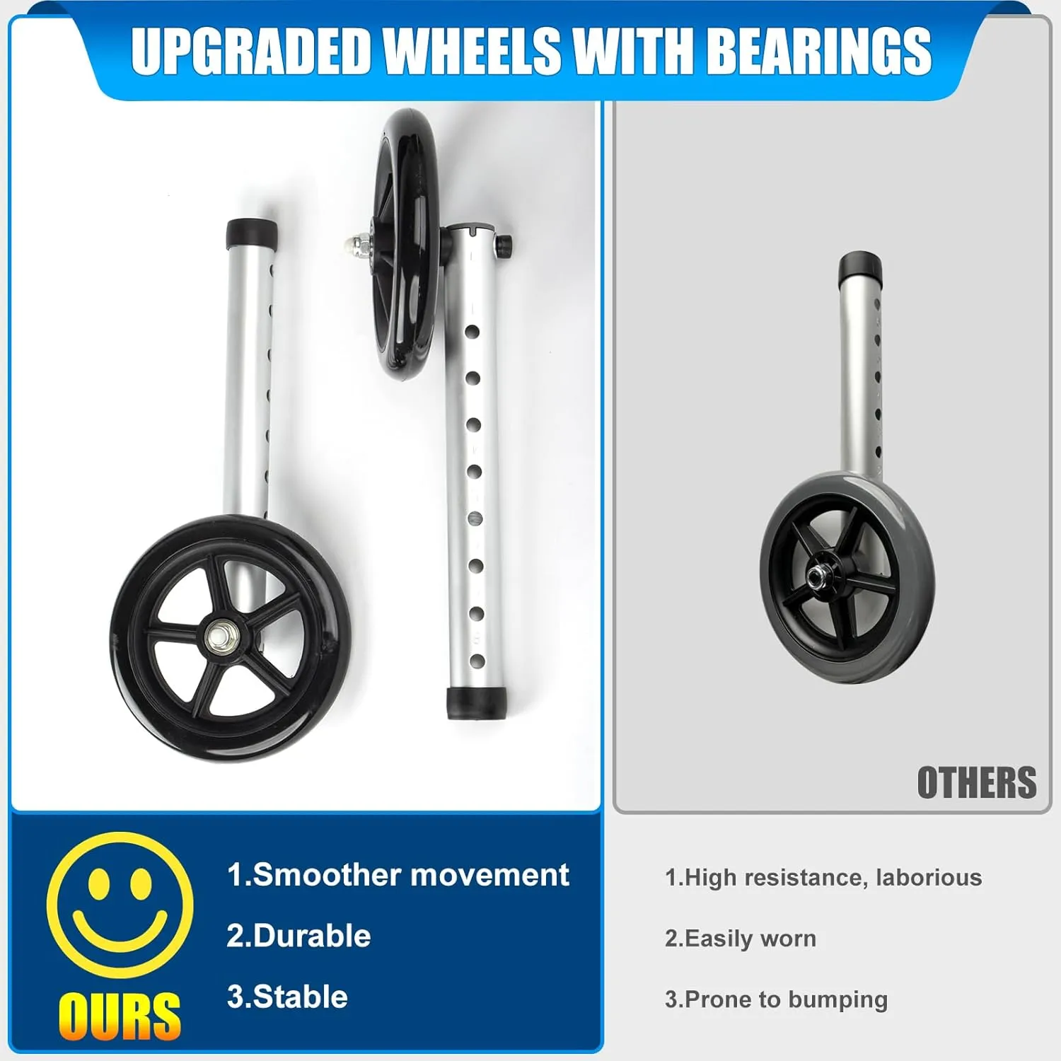 Lightweight Folding Walker for Seniors - Height Adjustable Walker with Small Storage Bag, Elderly Walkers with Removable Wheels, Portable Walkers for Seniors Easy Folding,2 Wheels with Bearings,Silver