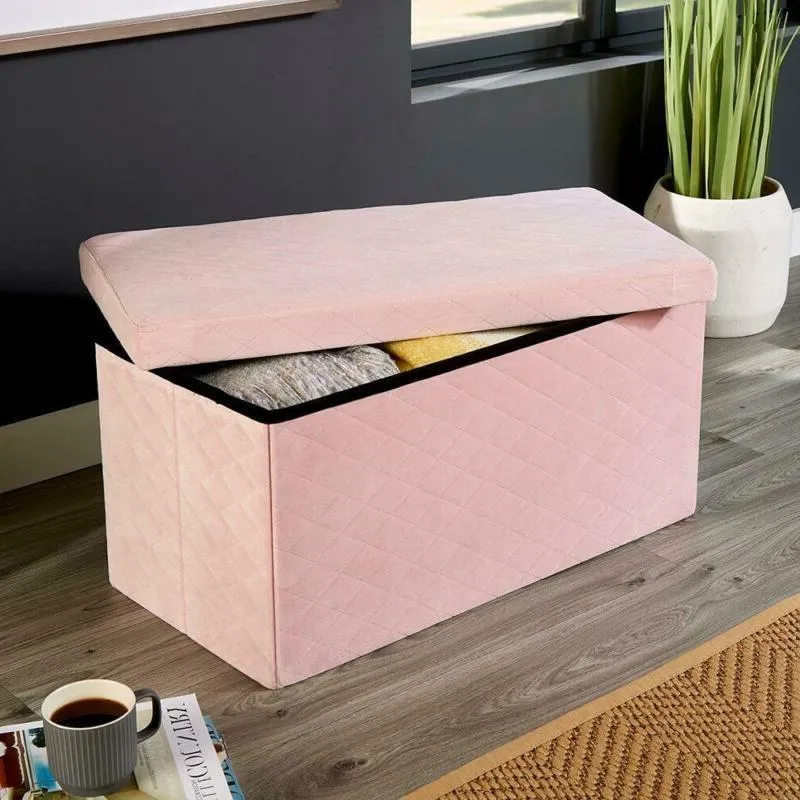 Linen Fabric Pink Foldable Storage Box