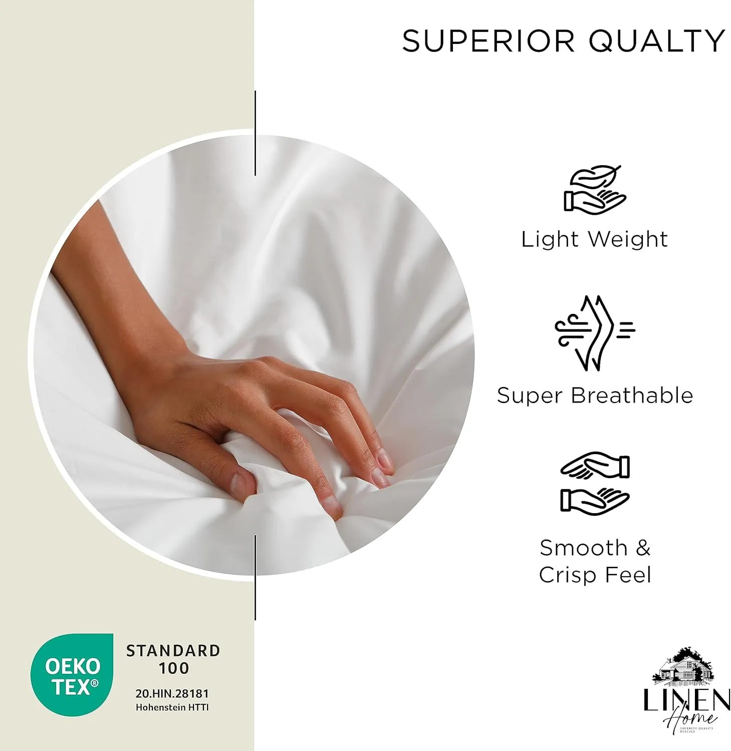 Linen Home 100% Cotton Percale 1 Flat Sheet, Queen Size - Crisp, Cool and Strong Bed Linen, Luxury Breathable Sheet, Cream