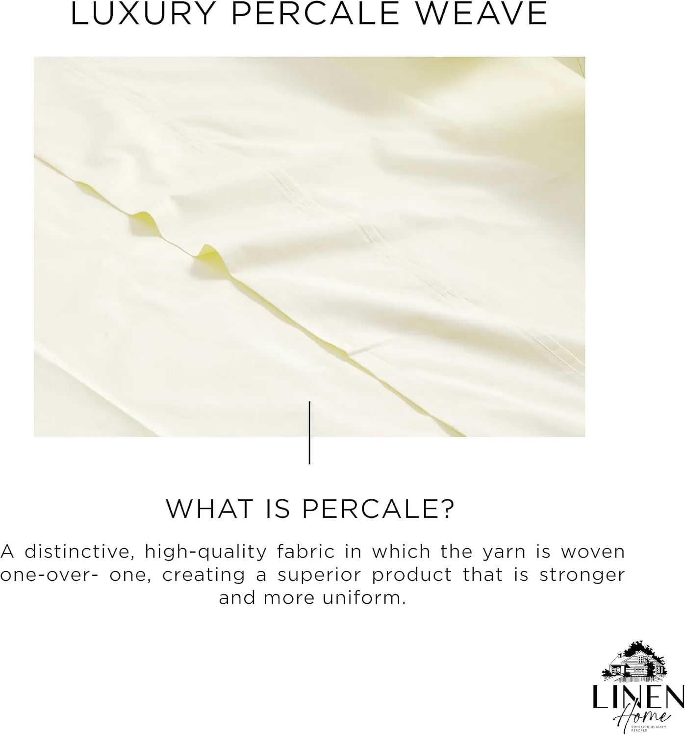 Linen Home 100% Cotton Percale 1 Flat Sheet, Queen Size - Crisp, Cool and Strong Bed Linen, Luxury Breathable Sheet, Cream