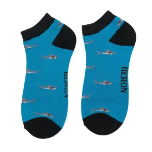 Little Sharks Bamboo Trainer Socks in Teal by Mr Heron, Size UK 7-11
