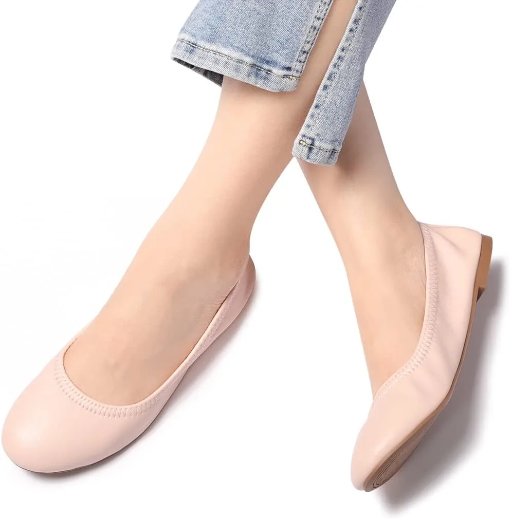 LM Women's Ballet Flats Round Toe Slip On Flats Shoes Casual Dress Shoes Foldable Portable Travel Ballet Flat