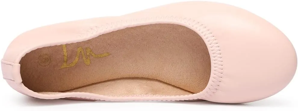 LM Women's Ballet Flats Round Toe Slip On Flats Shoes Casual Dress Shoes Foldable Portable Travel Ballet Flat