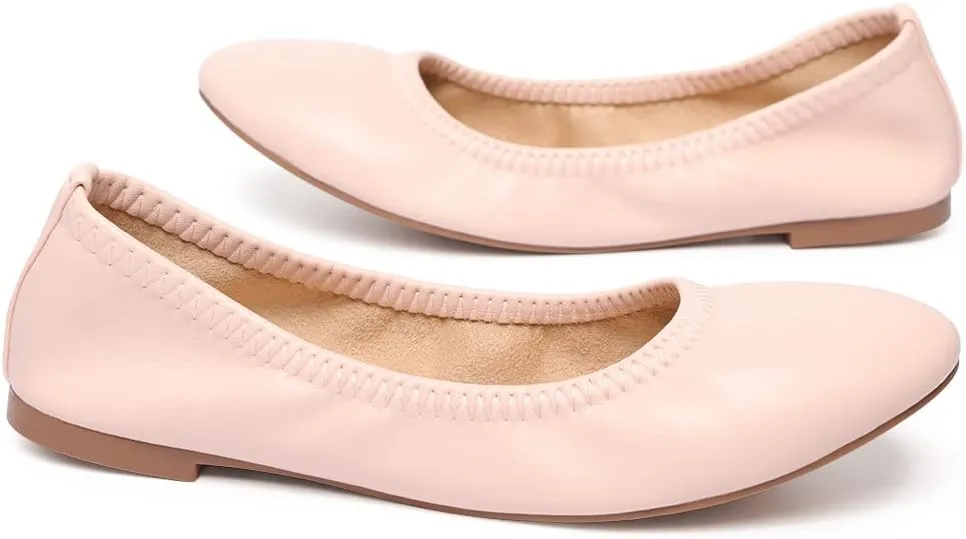 LM Women's Ballet Flats Round Toe Slip On Flats Shoes Casual Dress Shoes Foldable Portable Travel Ballet Flat