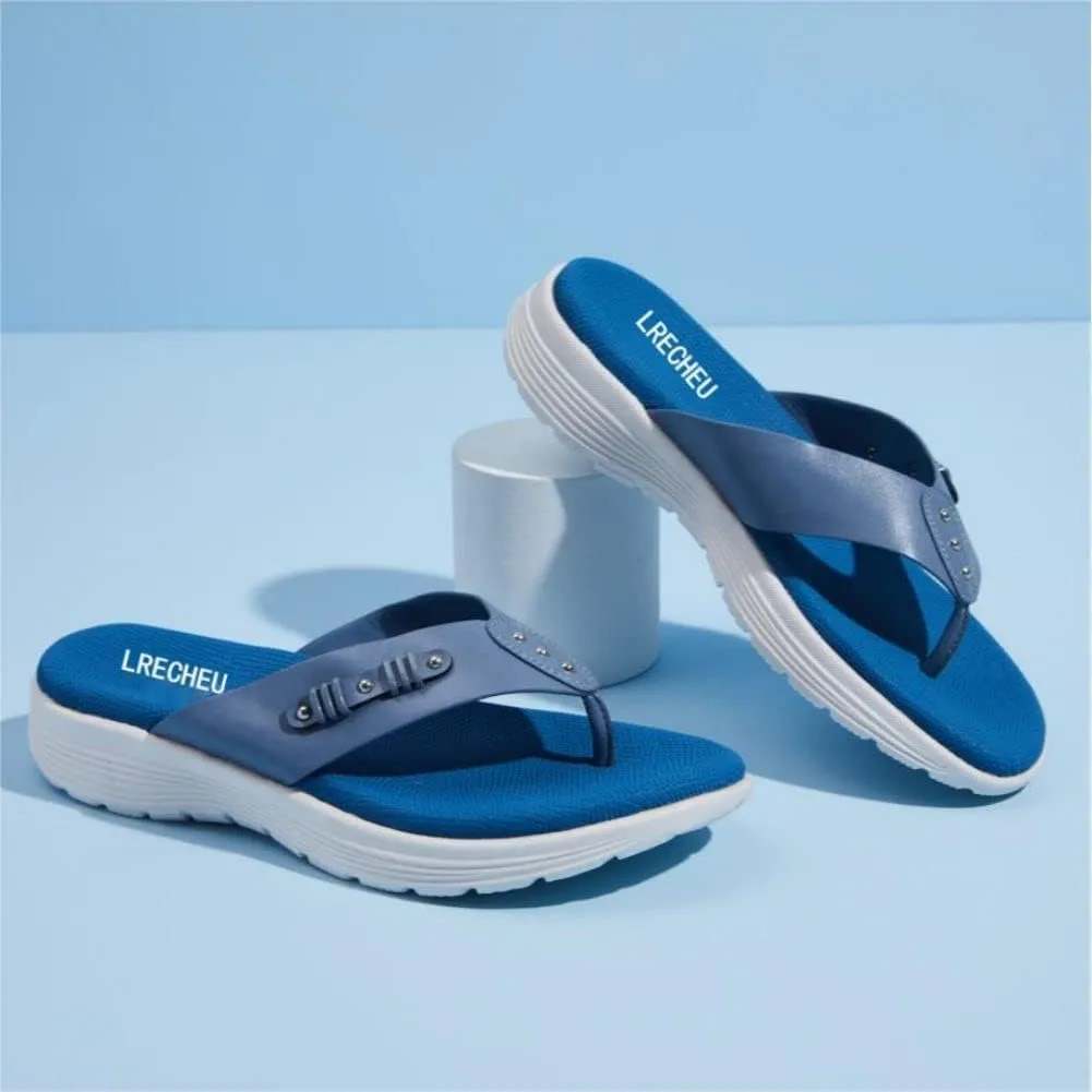 LRECHEU Wedge Flip Flops Sandals for Women, Lightweight Casual Thong Sandals Like Walking On Clouds