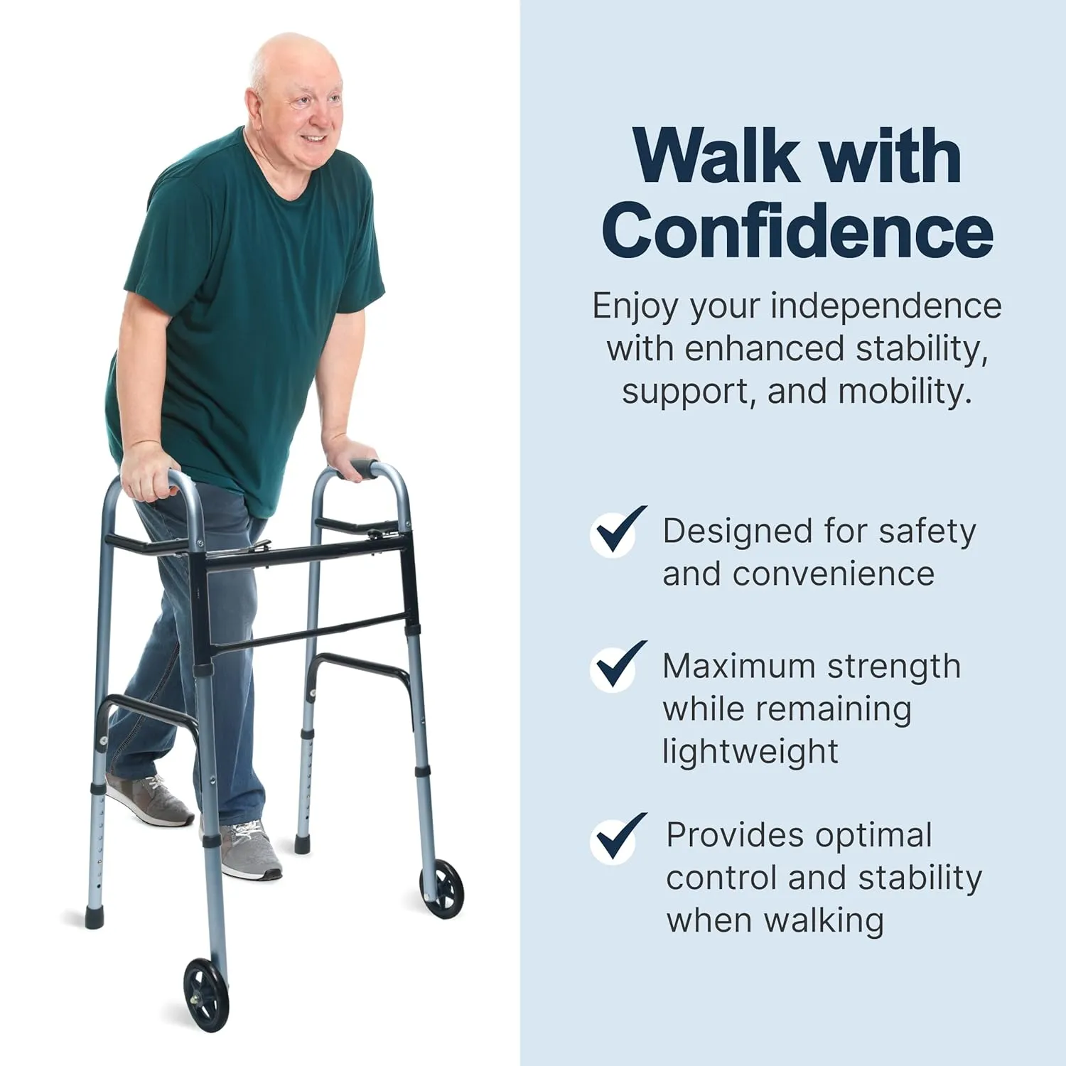 Lumex ColorSelect Walkers for Seniors, Rolling & Folding Adult Walker with Wheels, Blue