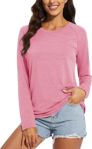 MAGCOMSEN Women's Long Sleeve Shirts UPF 50  Workout Tops Sun Protection Athletic Running Swim Rash Guard