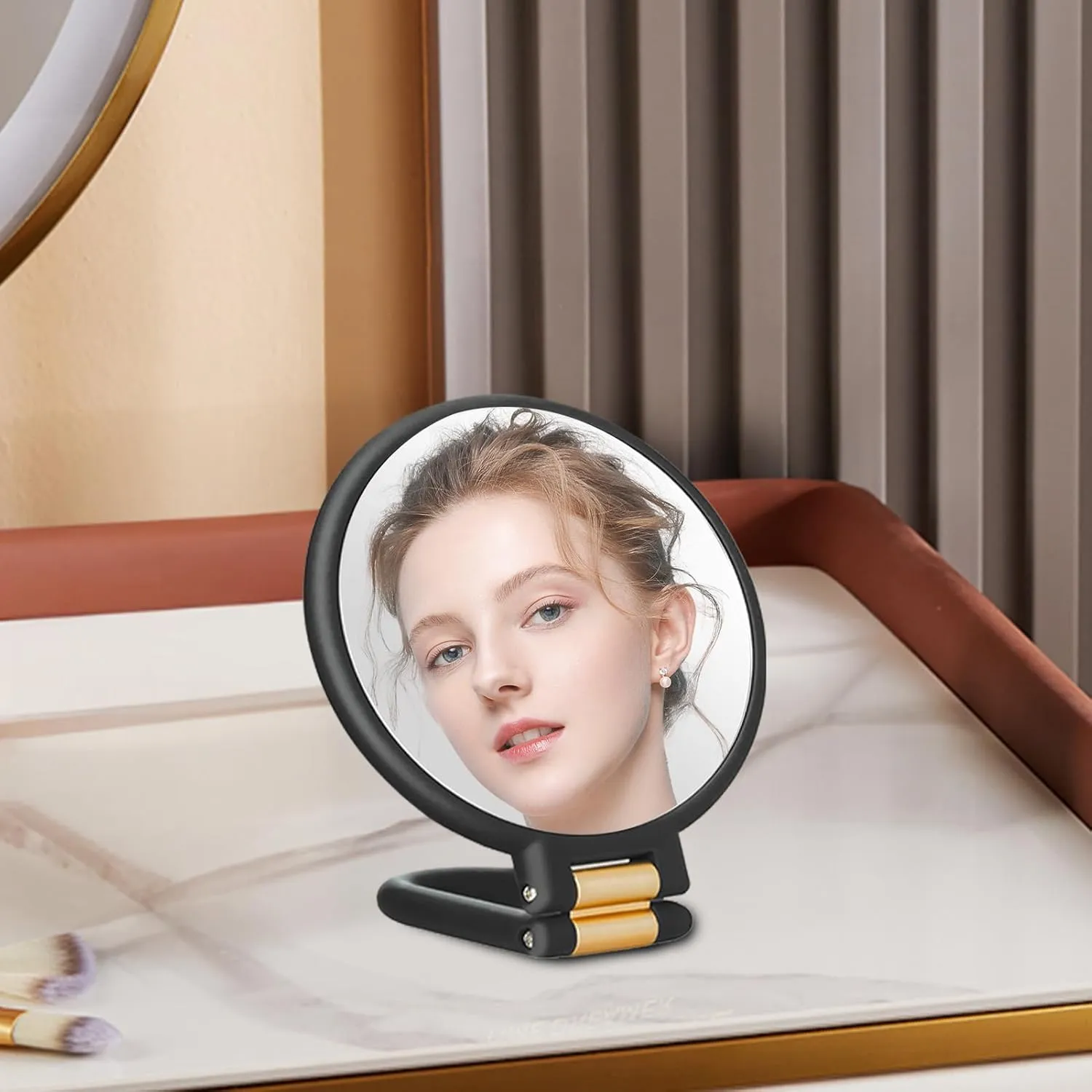 Magnifying Mirror | Foldable Round Vanity Mirror with Stand | Double-Sided Glass Design | Precision Makeup Mirrors, Travel-Friendly Magnifier, Portable Mirrors for Outdoor Or Tabletop Use