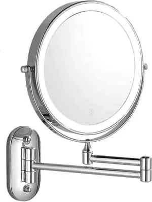 Makeup Mirror Makeup Mirror Wall- Mounted Makeup Mirror Shaving Mirror- Led Lighted Mirror Bathroom Mirror for Hotel Vanity Adjustable Extendable Square 8inch 3X Magnifying Surface Chrome Finish