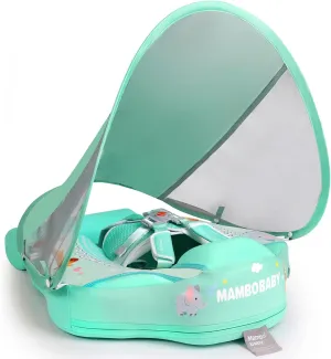 Mambobaby Float with Canopy UPF 50  Sun Protection Pearl Foam Non-Inflatable Solid Baby Pool Float with Tail Mambo Float Swim Trainer Skin-Friendly Infant Swimming Ring