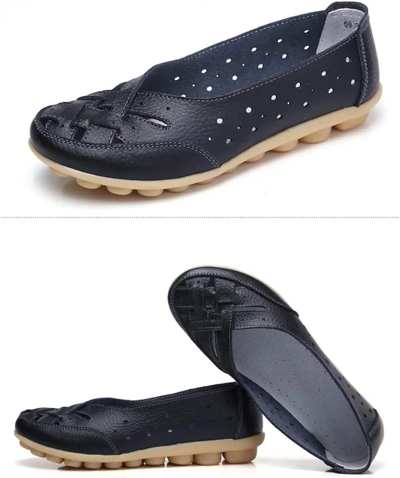 Maylrvjv Women’s Solid Flat Loafers Breathable Comfortable Hollow Out Walking Moccasins Slip On Driving Shoes