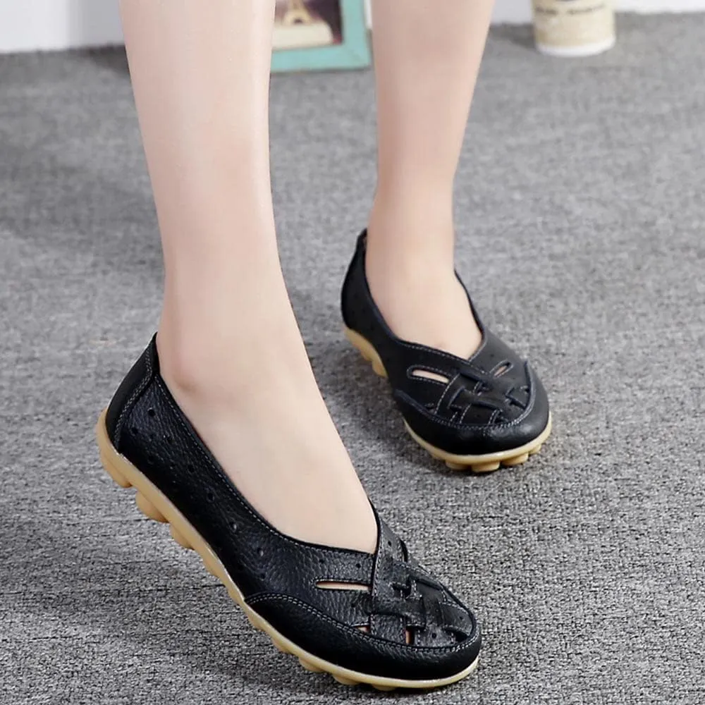 Maylrvjv Women’s Solid Flat Loafers Breathable Comfortable Hollow Out Walking Moccasins Slip On Driving Shoes