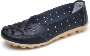 Maylrvjv Women’s Solid Flat Loafers Breathable Comfortable Hollow Out Walking Moccasins Slip On Driving Shoes