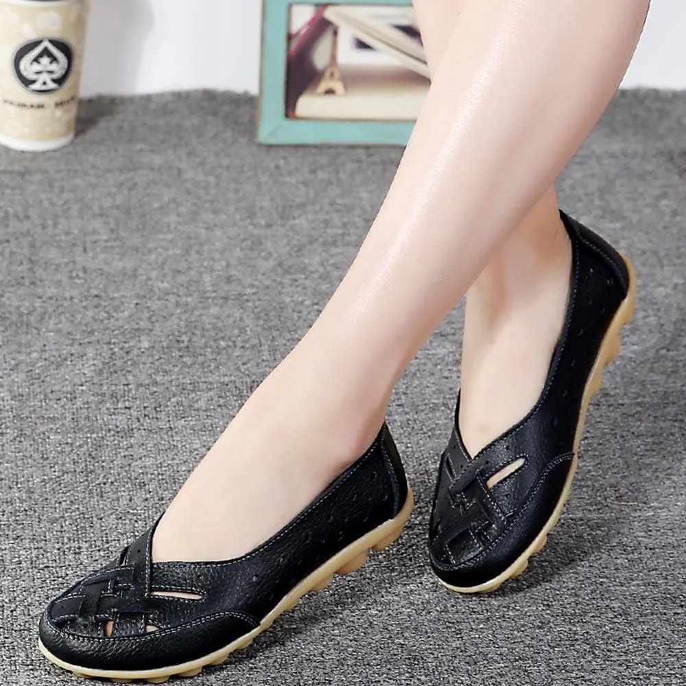 Maylrvjv Women’s Solid Flat Loafers Breathable Comfortable Hollow Out Walking Moccasins Slip On Driving Shoes