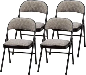 MECO 4 Pack Padded Folding Chairs, Cushioned Metal Fabric Foldable Chair, Black