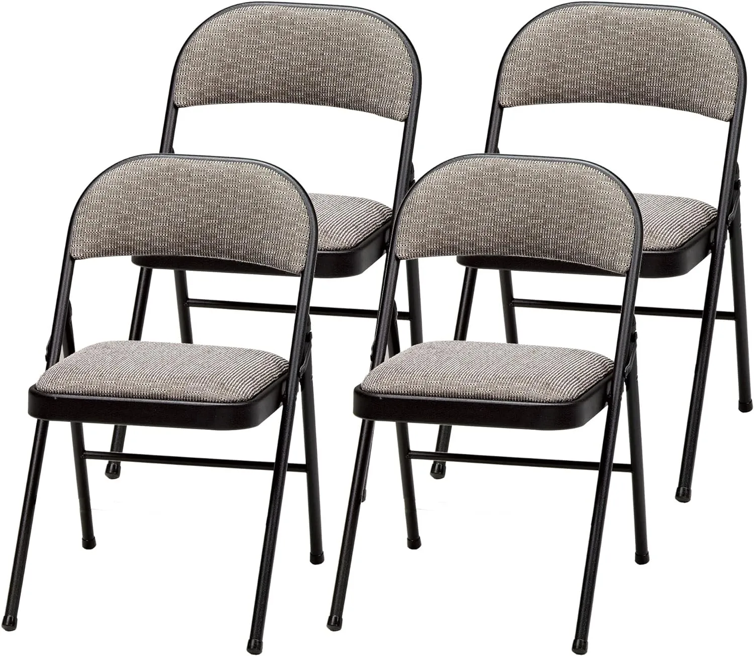MECO 4 Pack Padded Folding Chairs, Cushioned Metal Fabric Foldable Chair, Black