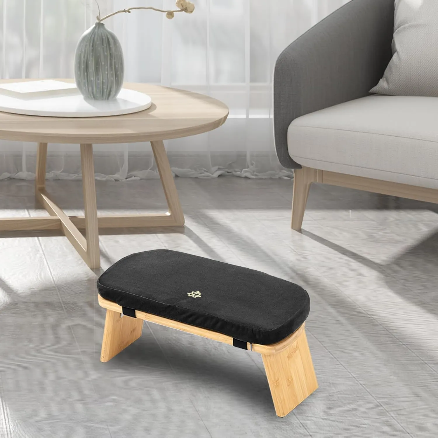 Meditation Bench, Bamboo Meditation Stool, Folding Kneeling Meditation Bench, Seiza Prayer Bench, Prayer Bench with Meditation Cushion, Kneeling Stool (Black & Bag)