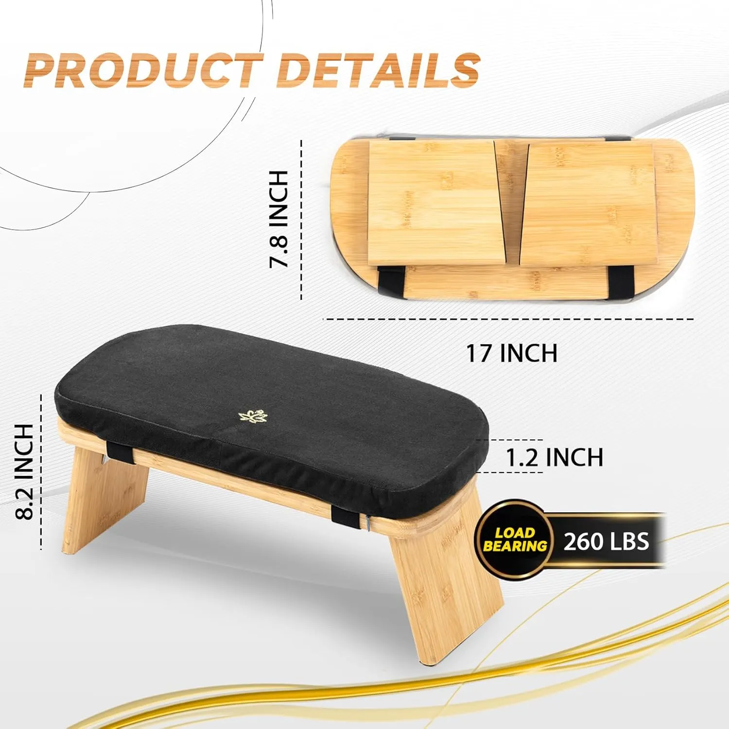 Meditation Bench, Bamboo Meditation Stool, Folding Kneeling Meditation Bench, Seiza Prayer Bench, Prayer Bench with Meditation Cushion, Kneeling Stool (Black & Bag)