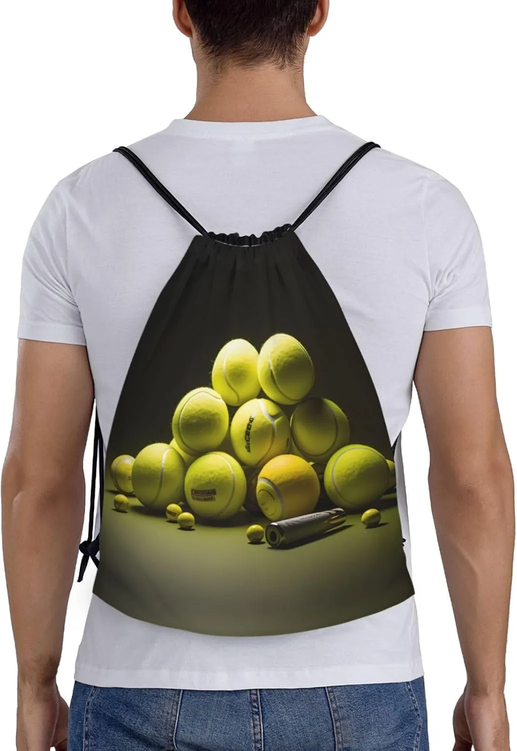 Medium Tennis diagram Print Lightweight Drawstring Backpack/Waterproof Sports Gym Travel Bag, for Unisex Men Women