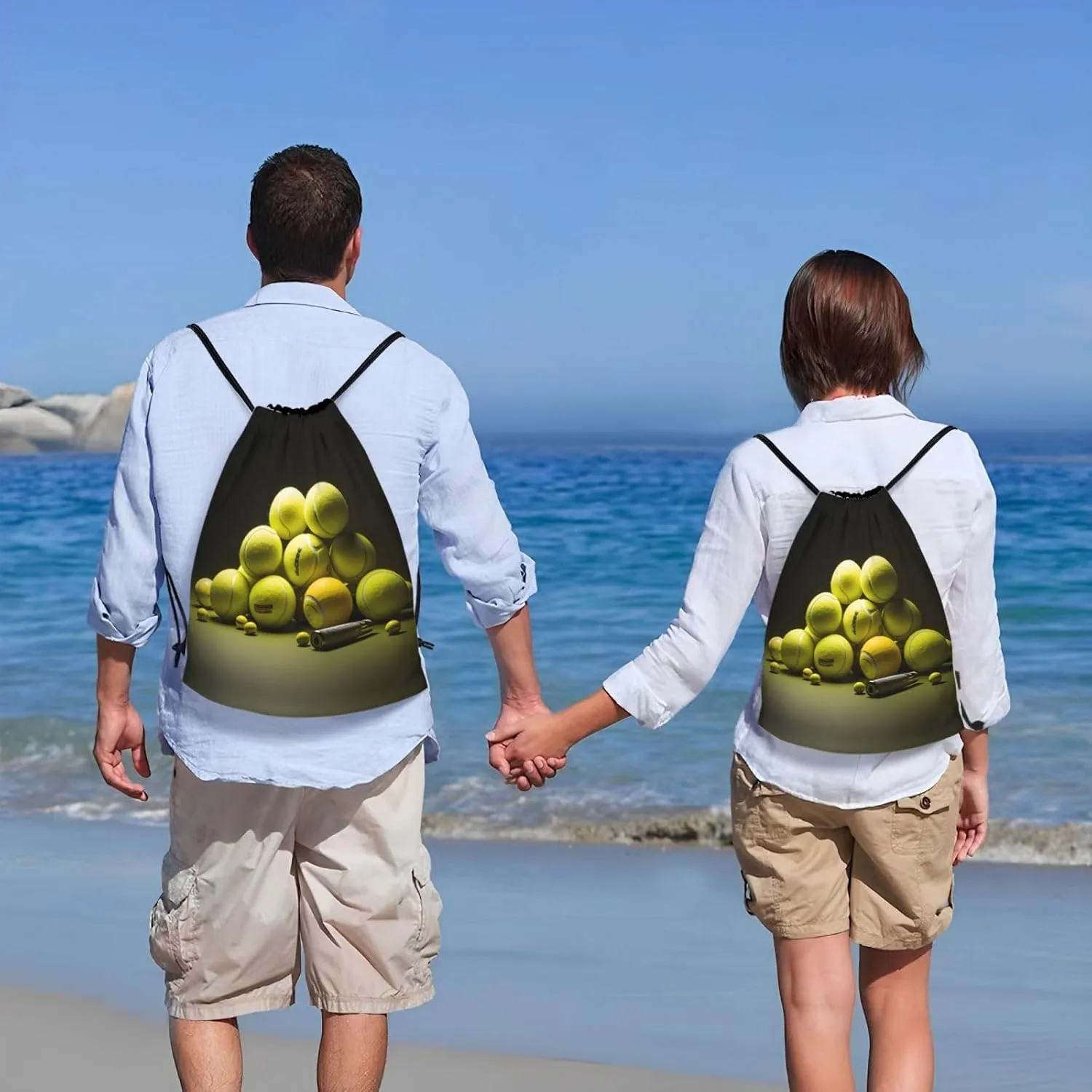 Medium Tennis diagram Print Lightweight Drawstring Backpack/Waterproof Sports Gym Travel Bag, for Unisex Men Women