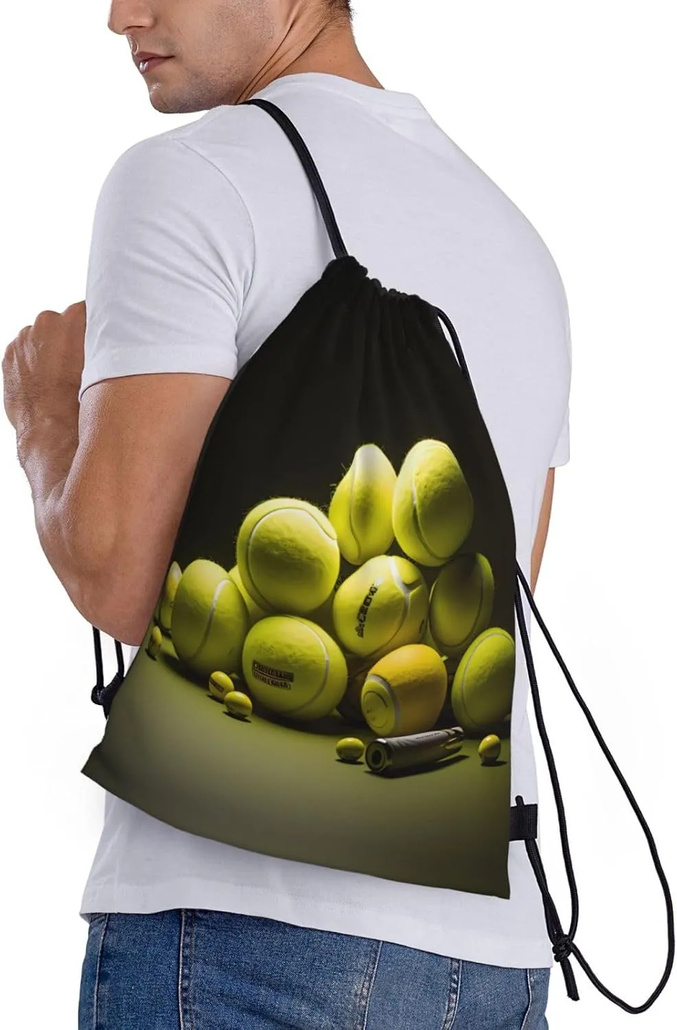 Medium Tennis diagram Print Lightweight Drawstring Backpack/Waterproof Sports Gym Travel Bag, for Unisex Men Women