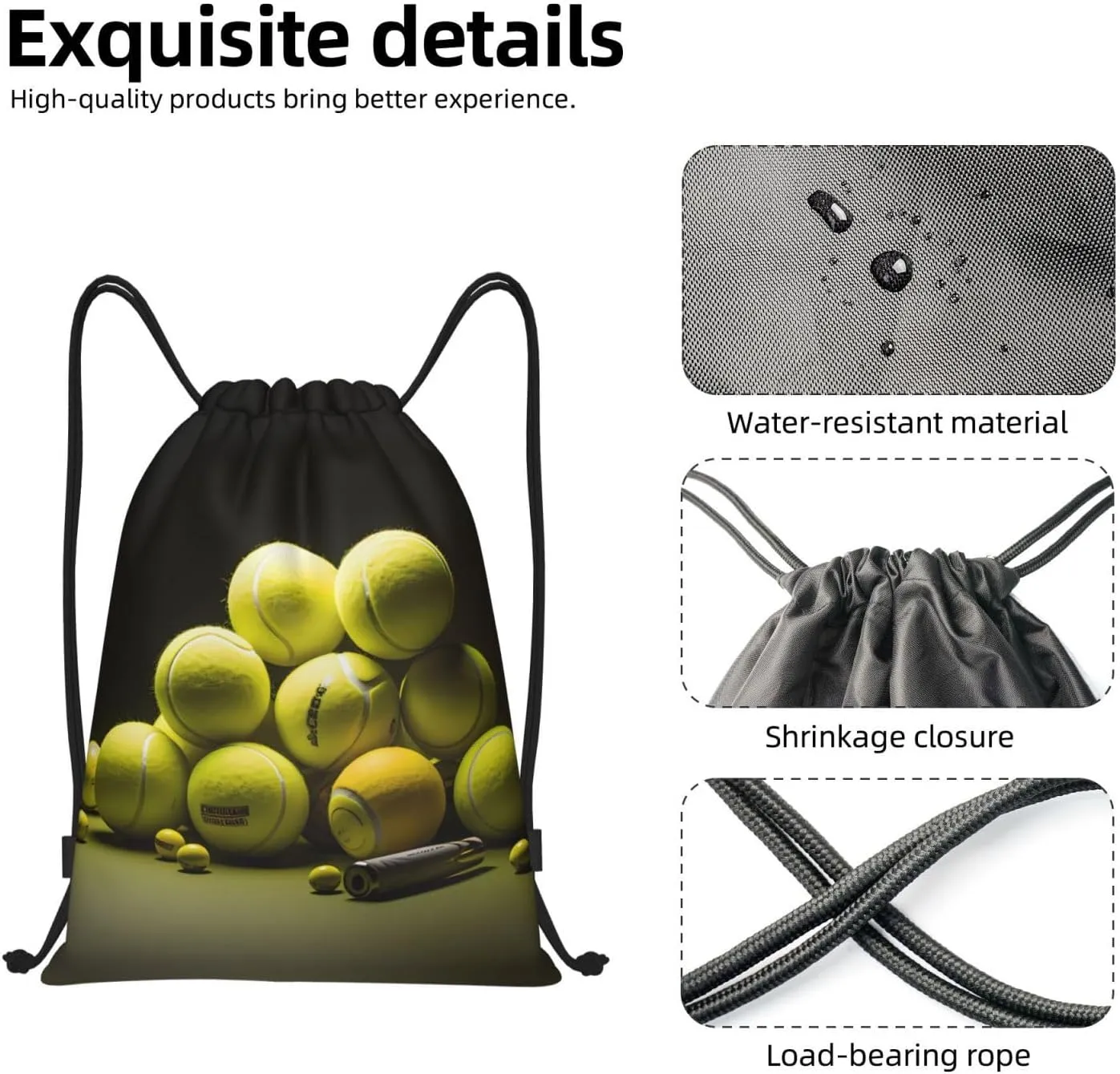 Medium Tennis diagram Print Lightweight Drawstring Backpack/Waterproof Sports Gym Travel Bag, for Unisex Men Women