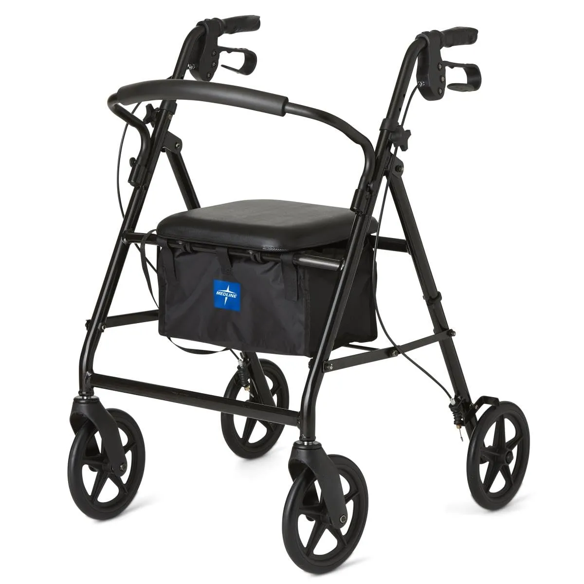 Medline Lightweight Aluminum Rollator Walker for Adult Mobility Impairment, Black, 300 lb. Weight Capacity, 8" Wheels, Foldable, Adjustable Handles, Walker for Seniors