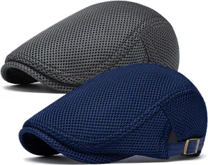 meioro Men's Mesh Flat Cap Breathable Summer Newsboy Hat Adjustable Beret Ivy Caps Irish Cabbie Driving Hats