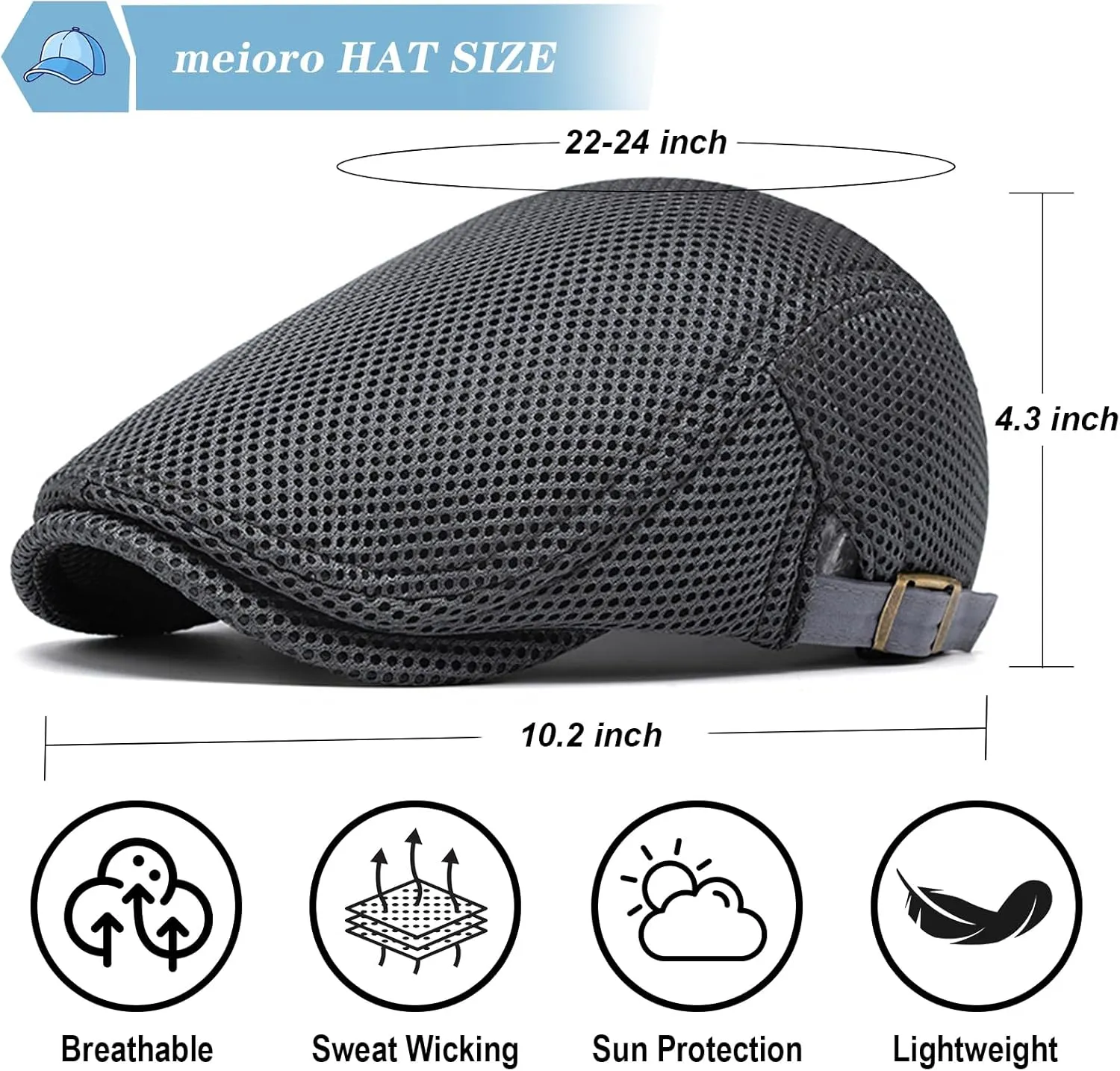meioro Men's Mesh Flat Cap Breathable Summer Newsboy Hat Adjustable Beret Ivy Caps Irish Cabbie Driving Hats