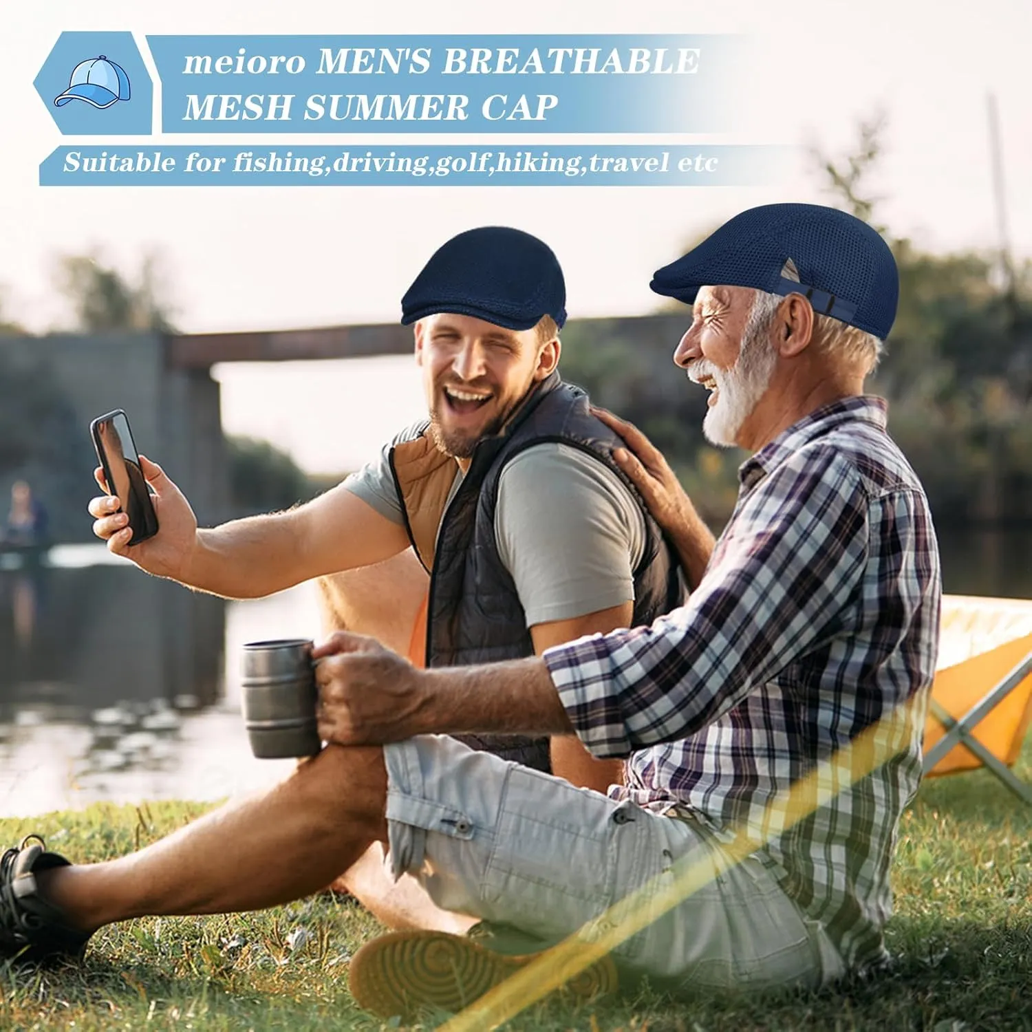 meioro Men's Mesh Flat Cap Breathable Summer Newsboy Hat Adjustable Beret Ivy Caps Irish Cabbie Driving Hats