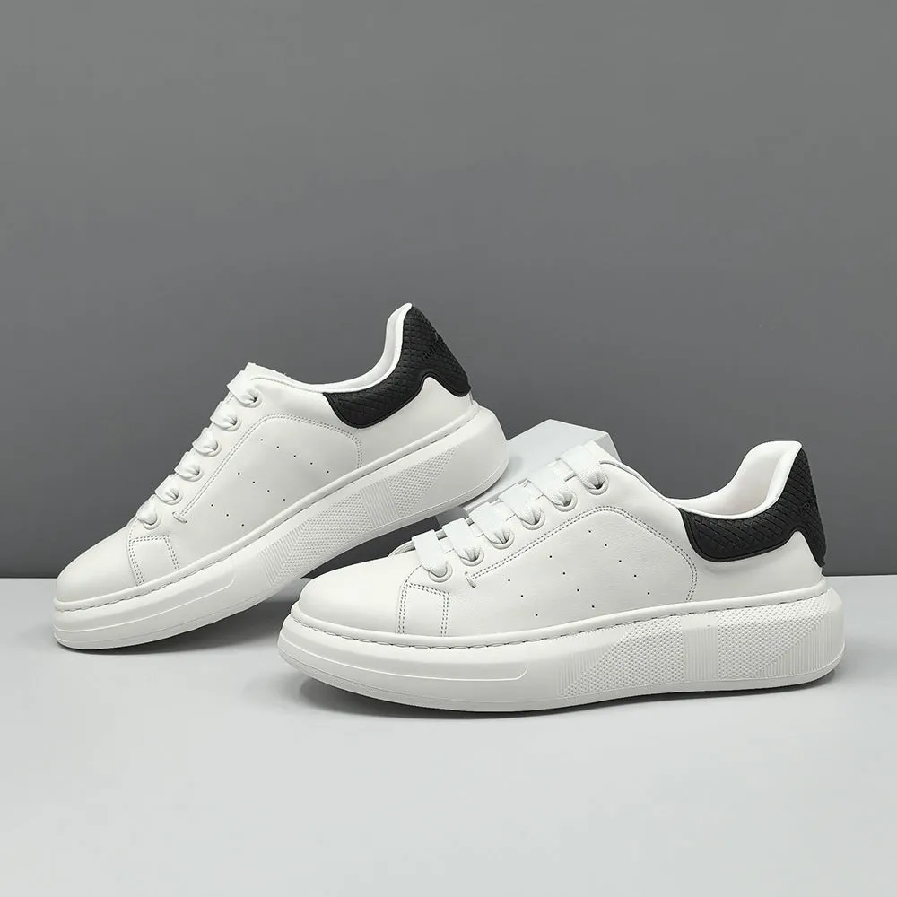 Men Fashion Breathable Leather Flat Court Sneakers