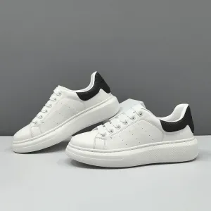 Men Fashion Breathable Leather Flat Court Sneakers