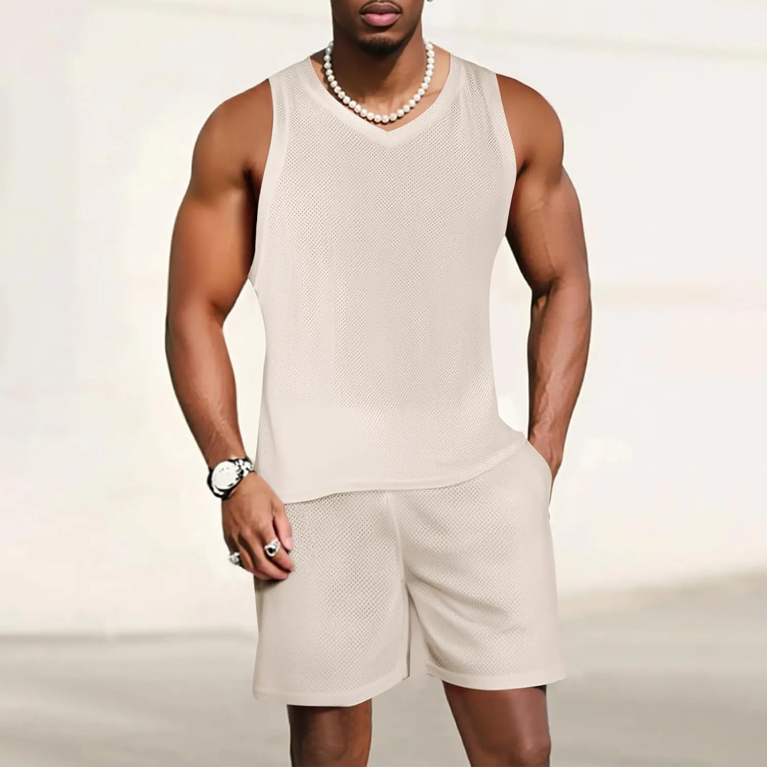 Men Sets Outfits 2 Piece Summer Beach Casual Vacation Sets Big and Tall Fashion Sleeveless Stylish Gym Basketball Shorts