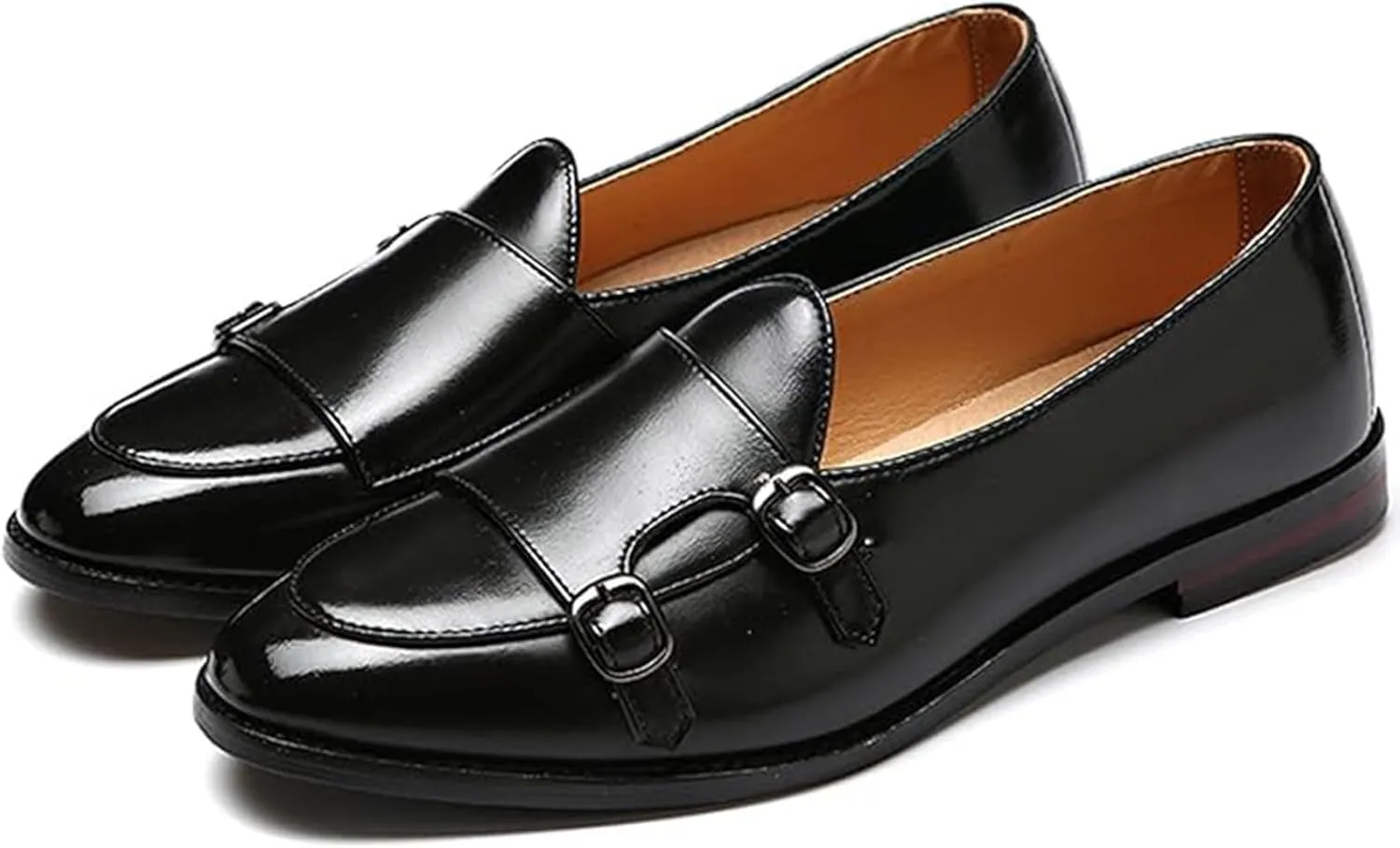 Men Slip On Dress Oxford Shoes Pointed Toe Low Cut Double Monk Strap Casual Handmade Shoes