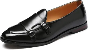 Men Slip On Dress Oxford Shoes Pointed Toe Low Cut Double Monk Strap Casual Handmade Shoes