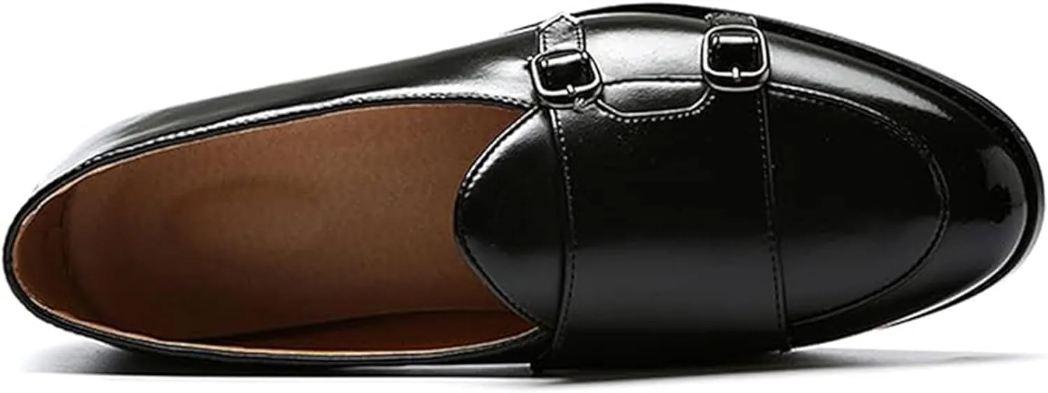 Men Slip On Dress Oxford Shoes Pointed Toe Low Cut Double Monk Strap Casual Handmade Shoes